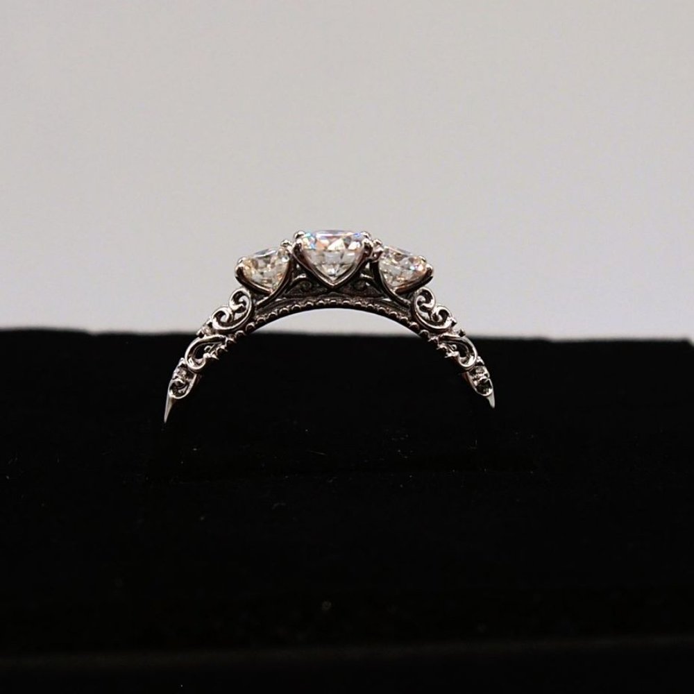 Stunning Petite 3 Stone GRA Certified 1.10Ctw Moissanite Diamond Ring - Picture 5 of 16